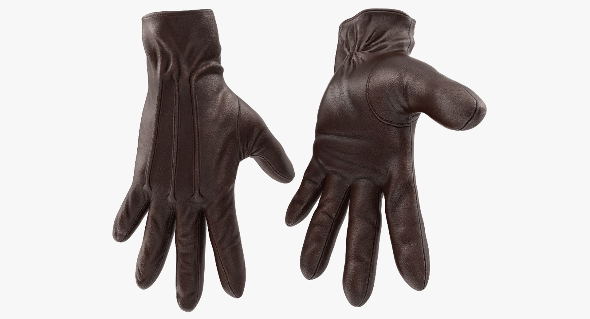 Brown Leather Gloves 3D Model 3D model preview
