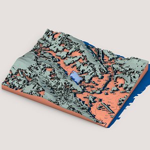 Low Poly Terrain Map with Hills and Rivers