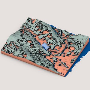 Low Poly Terrain Map with Hills and Rivers