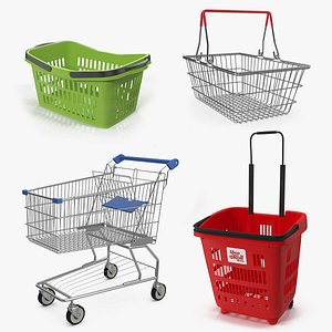 Shopping Baskets and Trolley Collection 8 3D