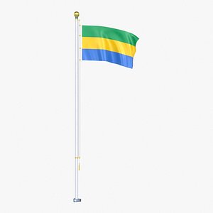 Gabon Flag Stand Pole Animated Loop 3D model