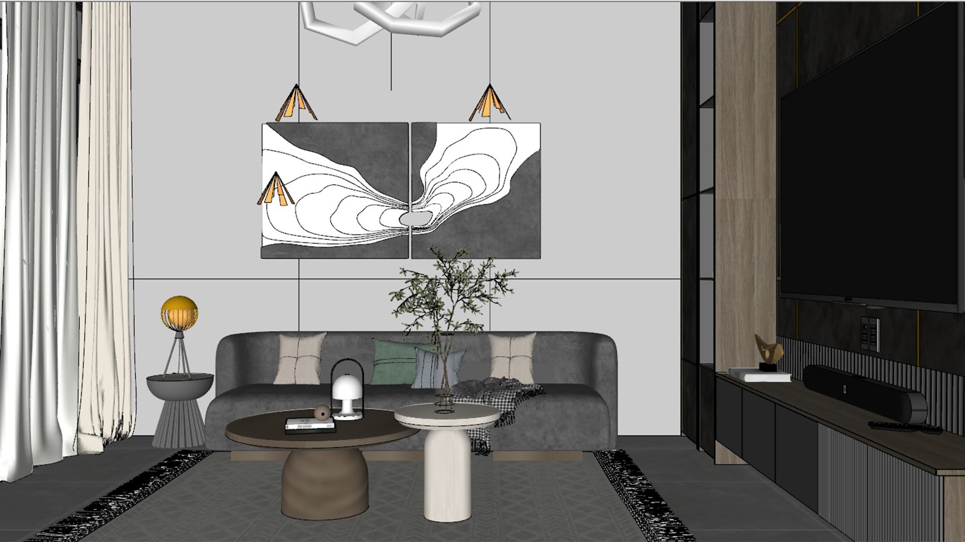 3D LIVING ROOM WITH KITCHEN - TurboSquid 1848122