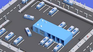Cartoon Bus Station 3D model