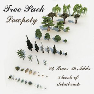 3D pack pebbles small plants tree