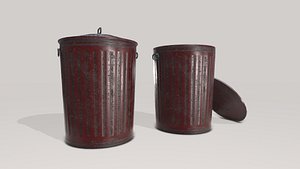 Old Yellow Trashcan 3D model