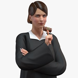 female judge gavel rigged woman 3D model