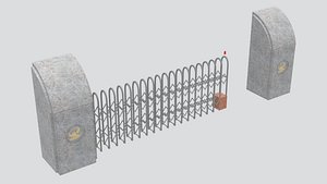 3D Fence Wall with Stone Pillars 3D Model