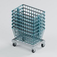 Stacked Shopping Baskets with Folding Handles and Wheeled Base