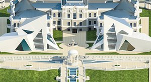 3d model classic building landscape modern