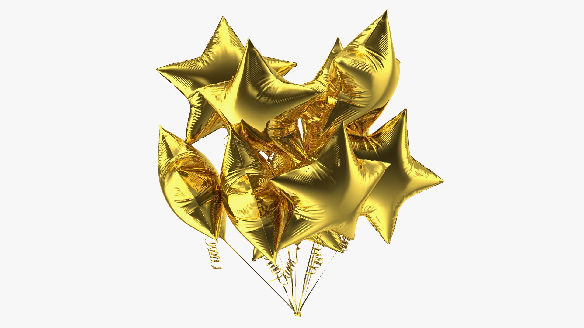 Star Shaped Gold Balloon Bouquet 3D model preview