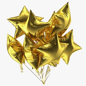 3D model Star Shaped Gold Balloon Bouquet