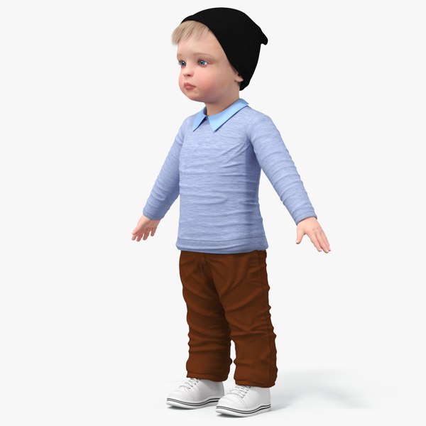 3D Child in Fall Clothes A-Pose