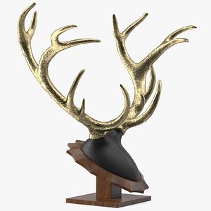 Stag Antlers on a Pedestal Gold Plated 3D model