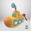 3D Cartoon Submarine Orange
