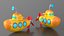 3D Cartoon Submarine Orange