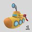 3D Cartoon Submarine Orange