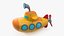 3D Cartoon Submarine Orange