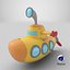 3D Cartoon Submarine Orange