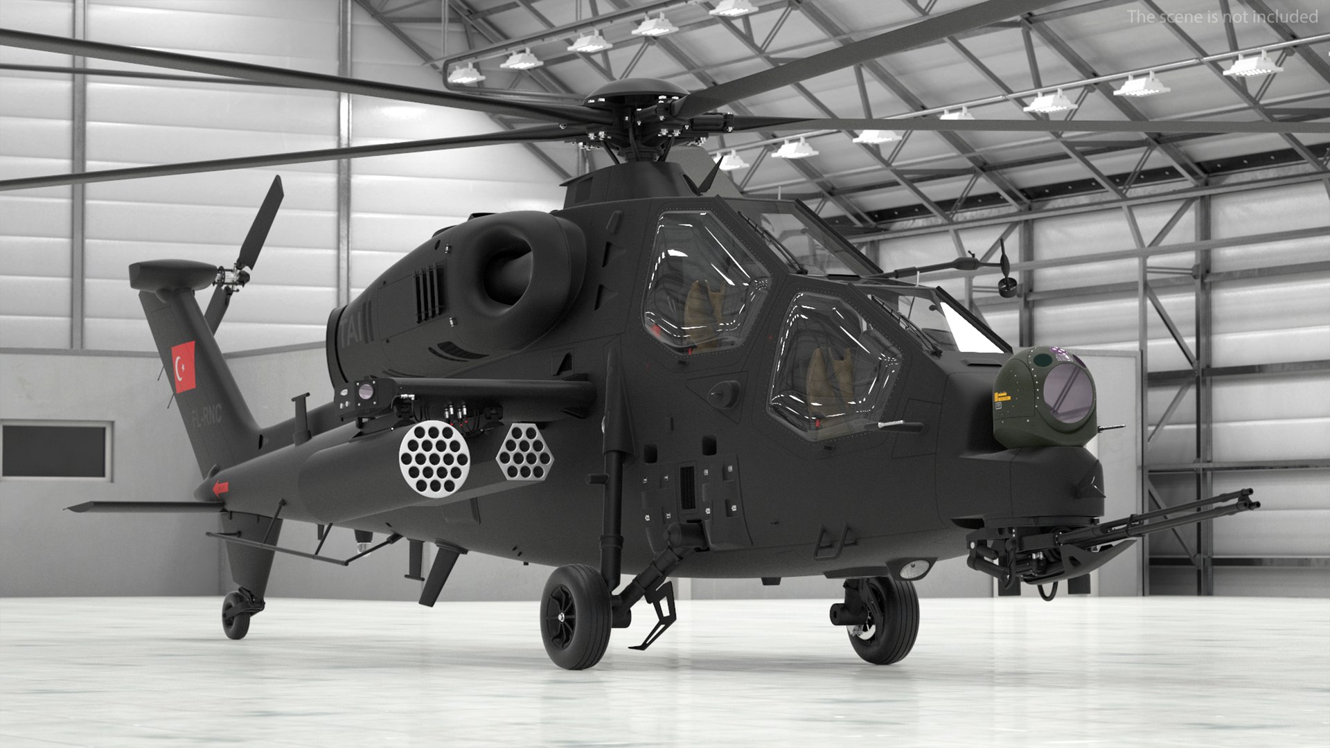 Black T129 ATAK Helicopter 3D model preview