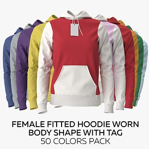 3D model Female Fitted Hoodie body shape With Tag 50 colors pack
