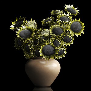 3D Realistic bouquet green sunflowers ceramic vase decor new