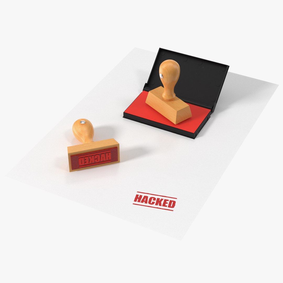 Wood Stamp with Inkpad Hacked Set 3D model preview