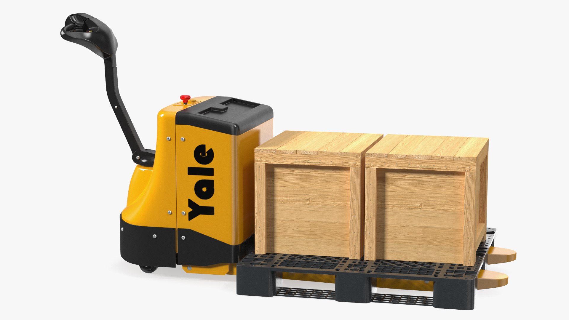 Yale Fully Powered Pallet Truck with Wooden Crates Rigged 3D model preview