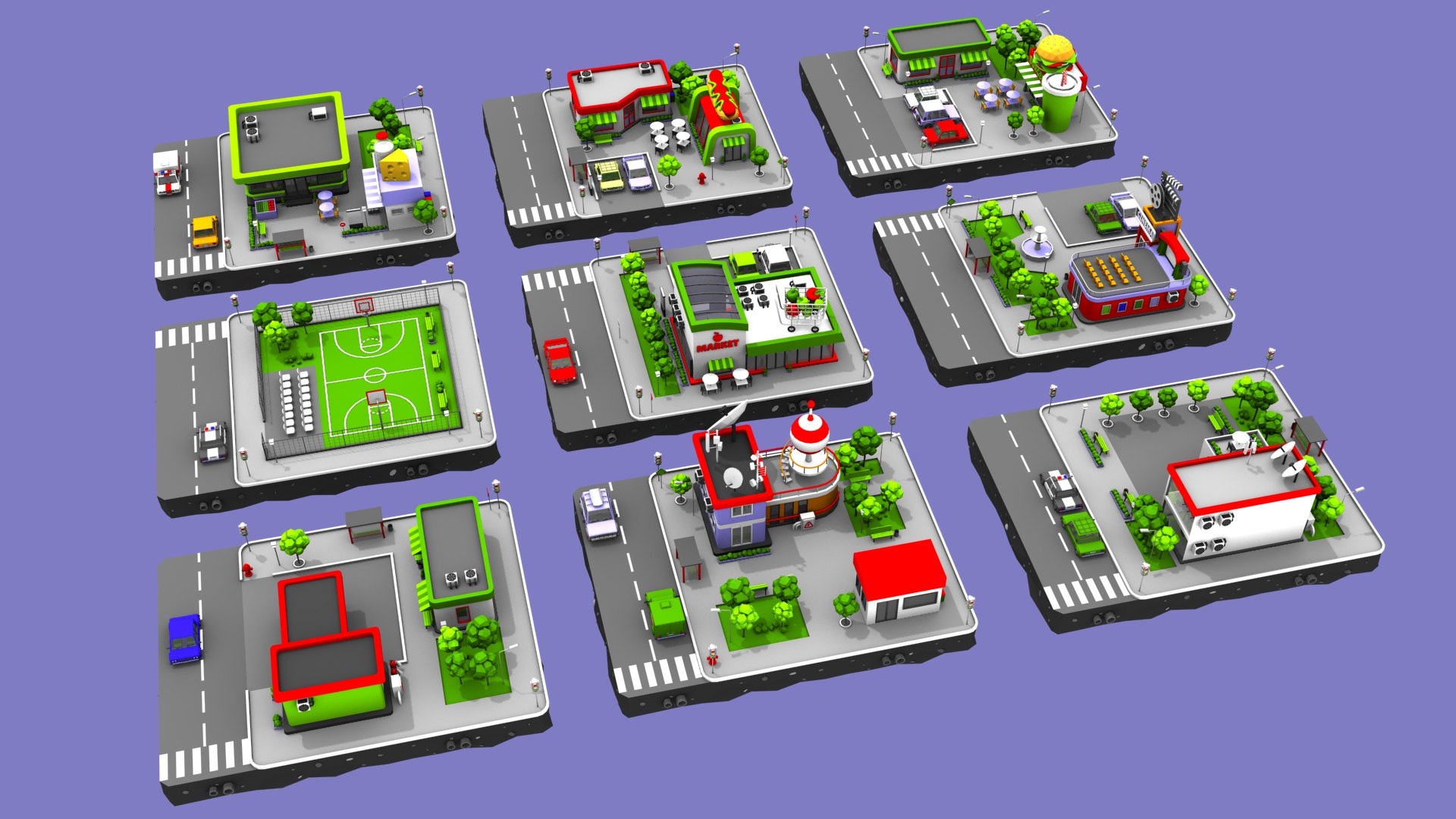 3D model Cartoon Low Poly City - 9 Blocks - TurboSquid 1871212