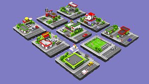 3D model Cartoon Low Poly City - 9 Blocks