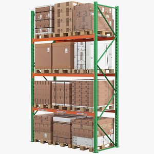 Warehouse Shelf With Pallets 3D model
