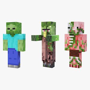 Minecraft Rigged Zombie Collection Bundle 3D model