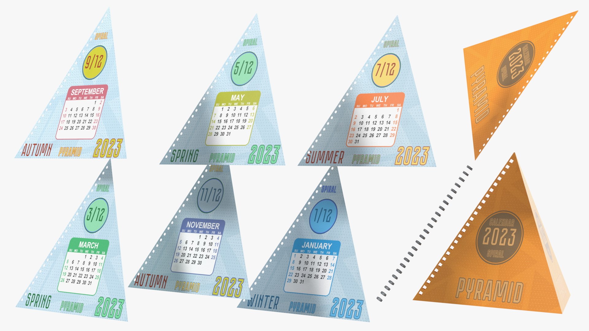 Spiral Pyramid Desk Calendar All Months 3D model - TurboSquid 2055037