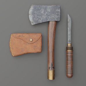 Axe Game Ready Model With Pouch and Hidden Knife