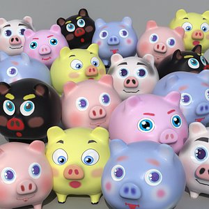 3D model pig cartoon toon