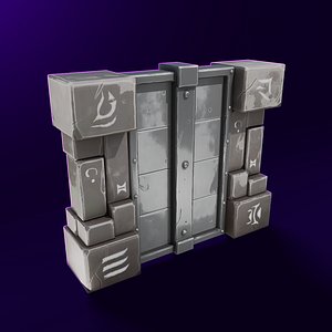 3D Stylized Dungeon Metal Door Frame with Rocks