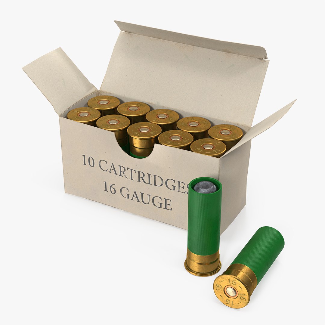 Box of 16 Gauge Shotgun Shells 3D model preview
