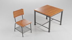 Classroom Chair and Table 3D