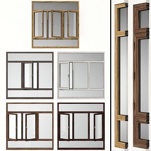 Swing stained glass wooden windows model