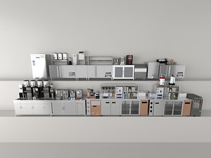 3D Milk Tea Beverage Shop Counter Set model