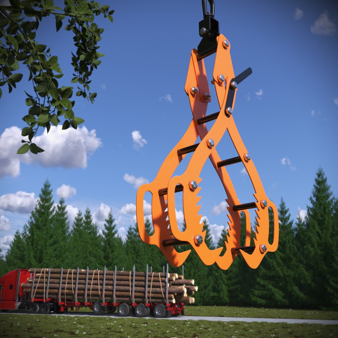 Timber Lifting Tongs Industrial Orange Rigged for Maya 3D model preview