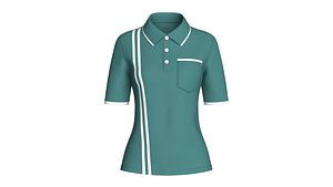 3D model Girls Double Stripes Polo Shirt