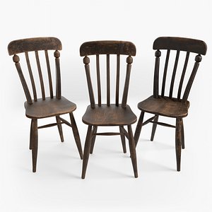 3D Old Wooden Chairs - Oak Wood Dining Chair - Stained Aged