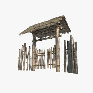 Asian ancient architecture with thatched wooden doors