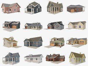 House Of  Set 16 Low Poly 3D Model Houses