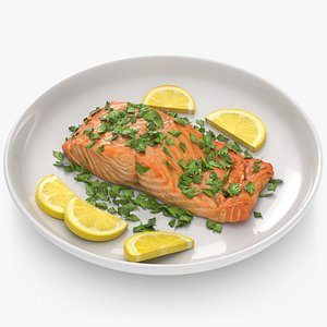 Cooked Salmon Fillet with Citrus 3D model