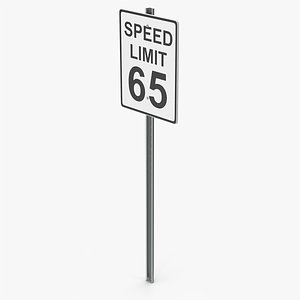 Speed Limit 65 Road Sign 3D model