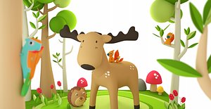 3D model forest animals cartoon octane