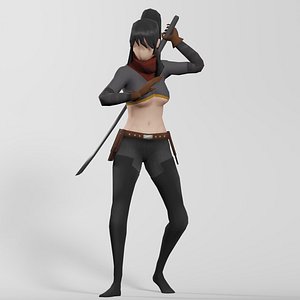 Low Poly Rigged Female Assassin Character Stylized Cartoon 3D model