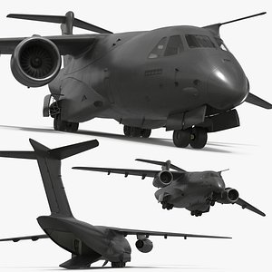 Tactical Transport Aircraft Black Simplified 3D