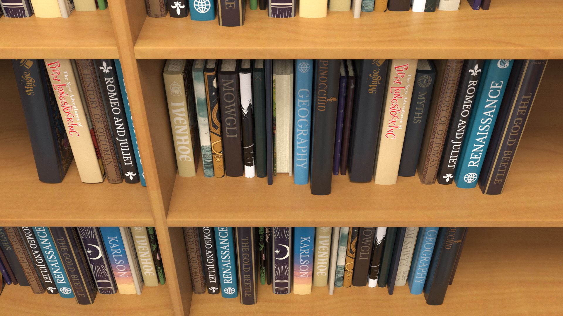 3D Bookcase With Books Model - TurboSquid 2319918